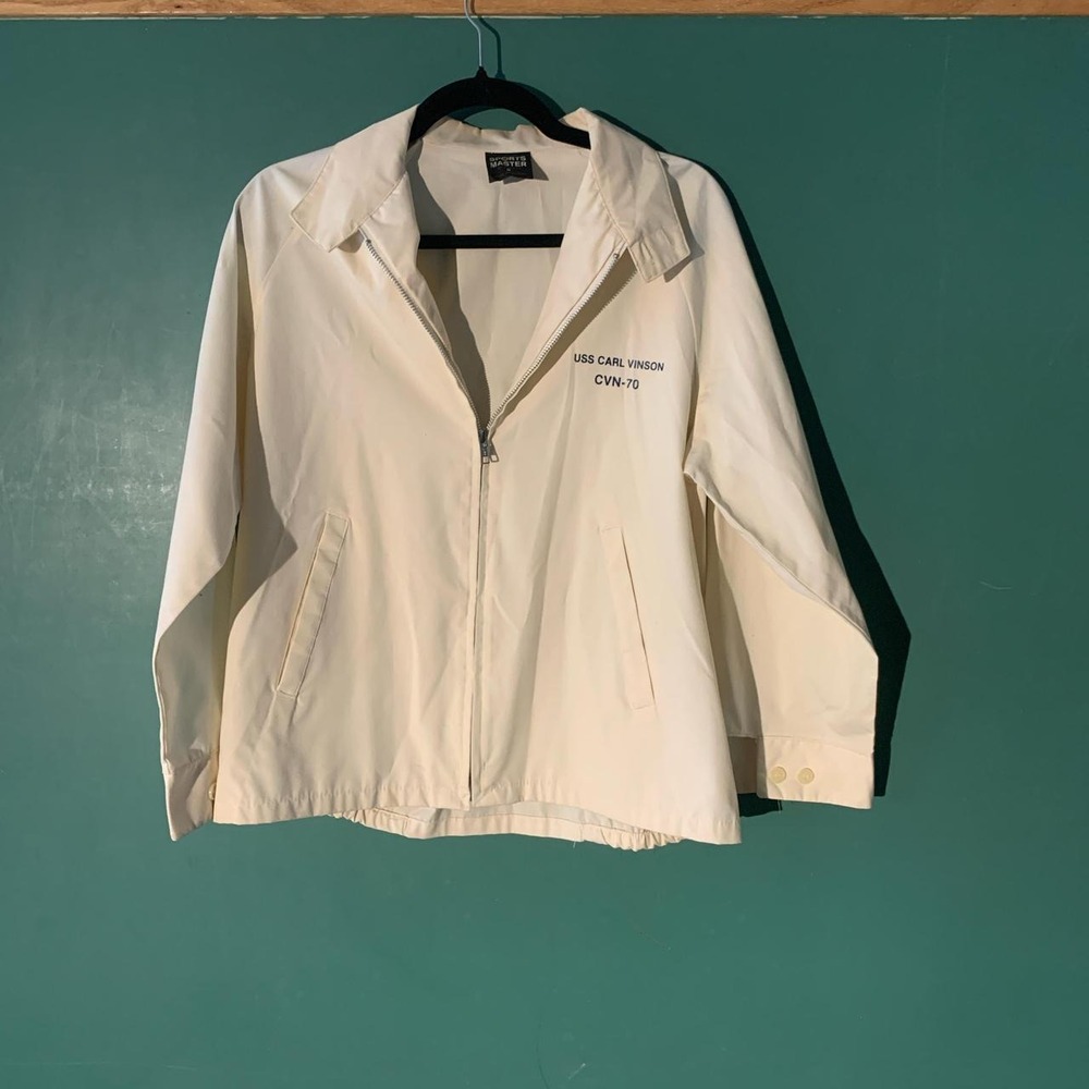 Sports Master Vintage 90s USS Carl Vinson CVN-70 Windbreaker Jacket Cream Mens M